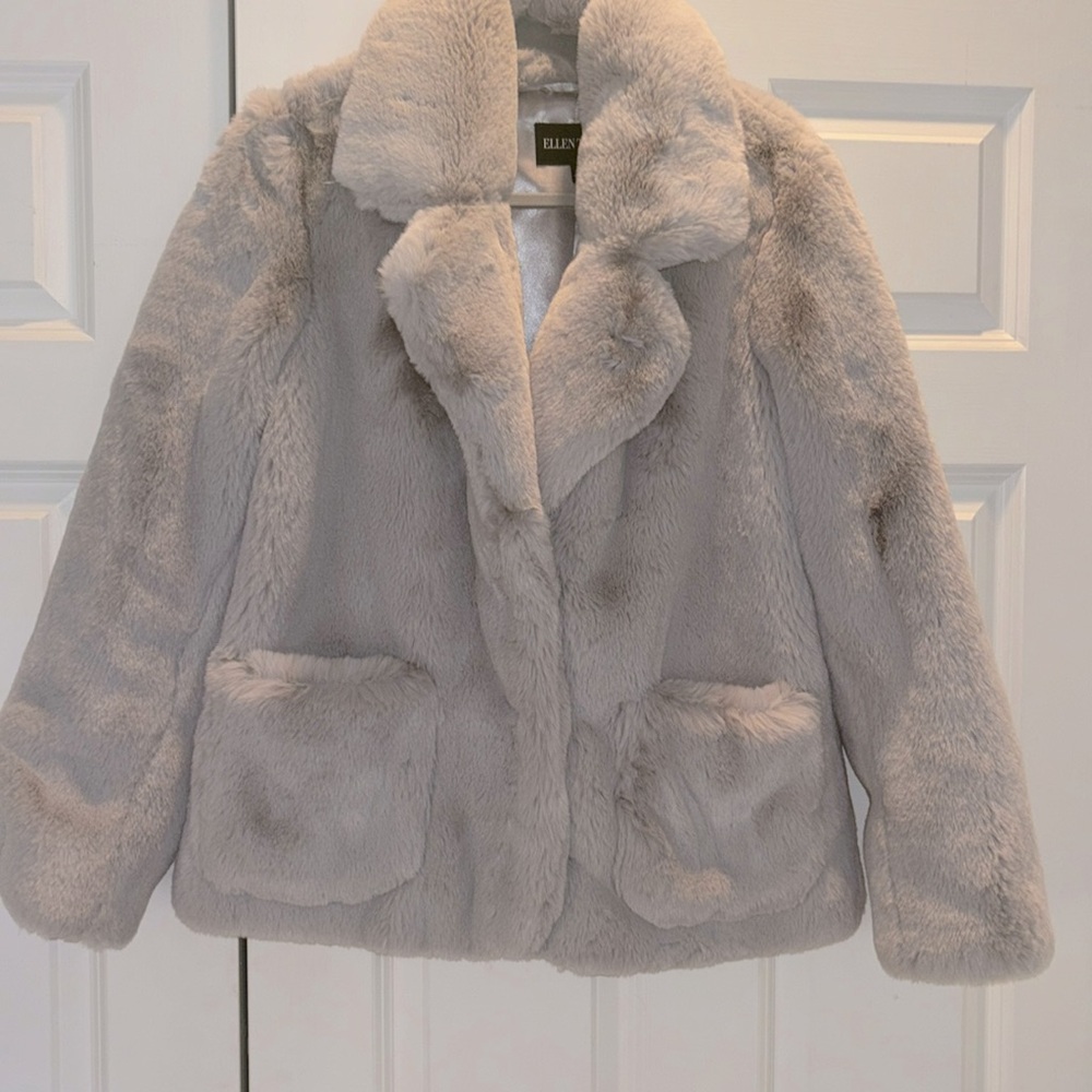 Ellen Tracy Grey Faux Fur Jacket